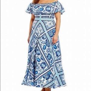 NWT Eliza J Blue Floral Maxi Full Length Dress 16